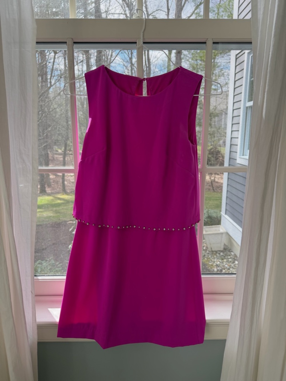 Laundry By Shelli Segal Fuchsia Sleeveless Layered Mini Dress with Jewel Trim